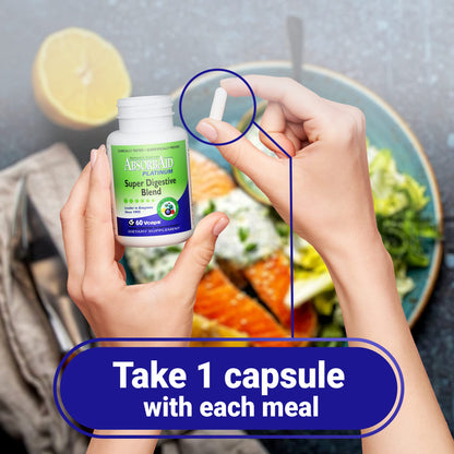 AbsorbAid Platinum Digestive Enzyme Support 60 vCaps, 12 Digestive Enzymes Plus 2 Probiotics for Maximum Relief