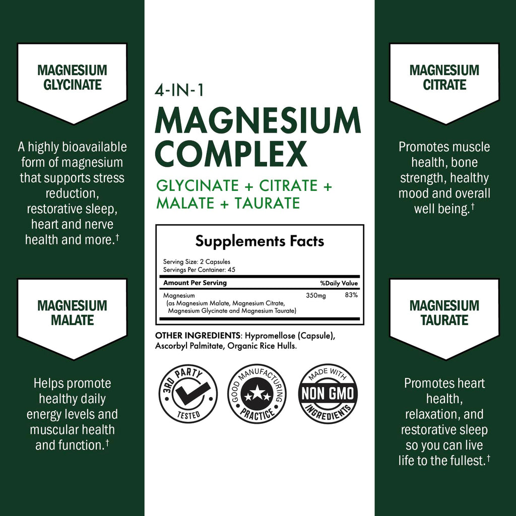 BioSchwartz Magnesium Complex Supplement (90 Capsules) 350mg Magnesium Glycinate Citrate Malate and Taurate Per Serving for Healthy Nerves Muscles Heart Sleep Support (Vegan, Gluten-Free, Non-GMO) BioSchwartz buy supplements Au
