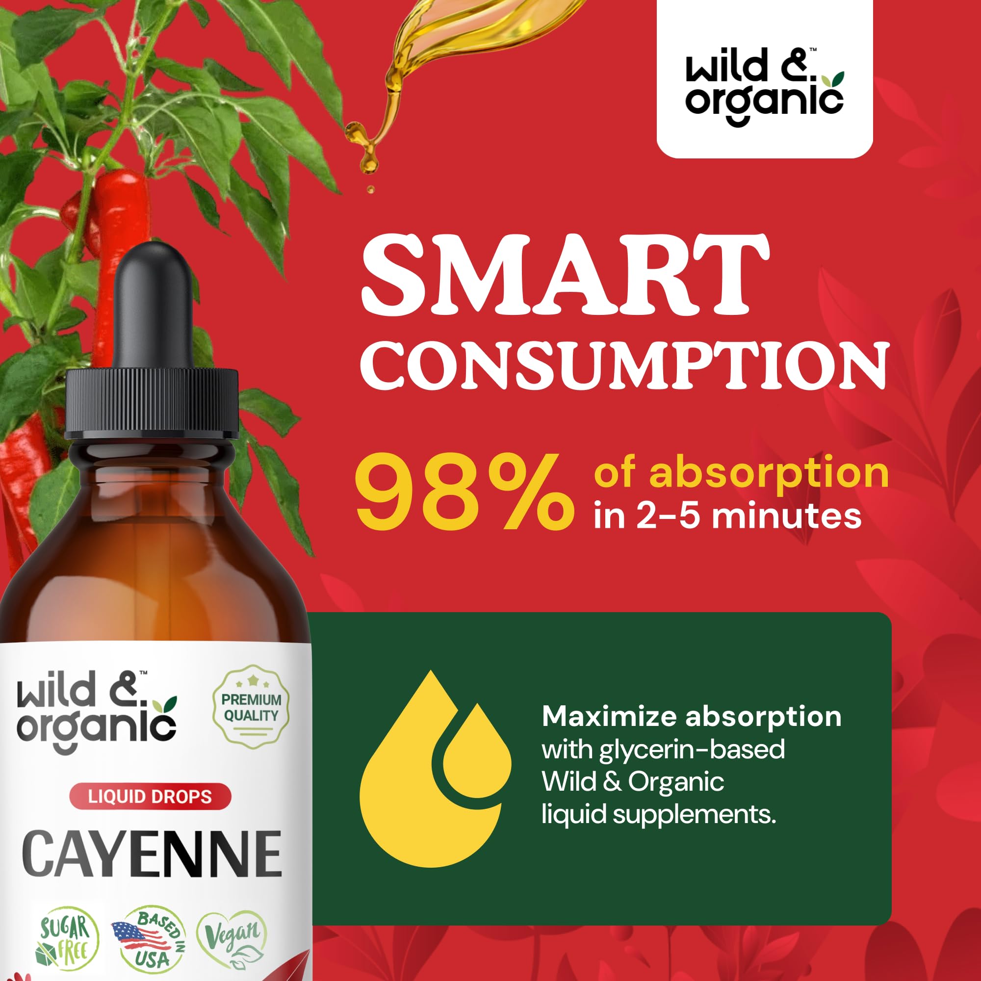 Wild & Organic Cayenne Pepper Tincture - Digestive Support with Capsaicin Extract - Cayenne Pepper Liquid Drops for Overall Well-Being - Unflavored, Vegan, Sugar & Alcohol-Free - 4 fl oz Wild & Organic buy supplements Au