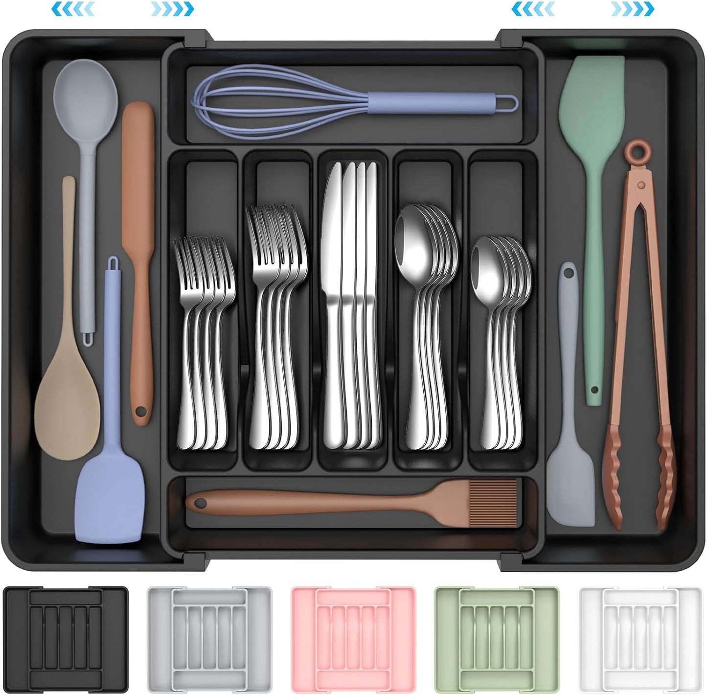 Extra Large Expandable Silverware Organizer, BPA-Free Food-Safe Cutlery
