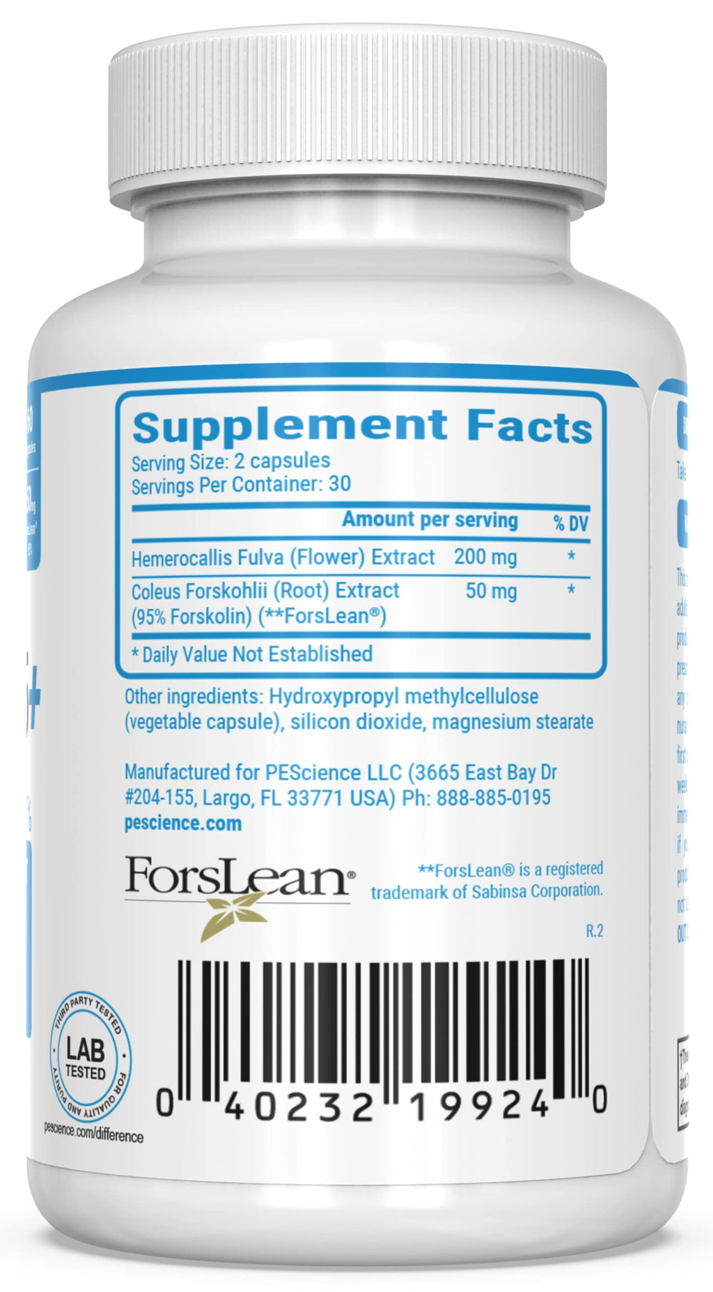 PEScience Forskolin-95+ Capsules, 95% Pure Forskolin from Coleus Forskohlii Extract with Hemerocallis Fulva Extract, Patented ForsLean, 50mg, 60 Count PEScienceBuy Supplements Australia