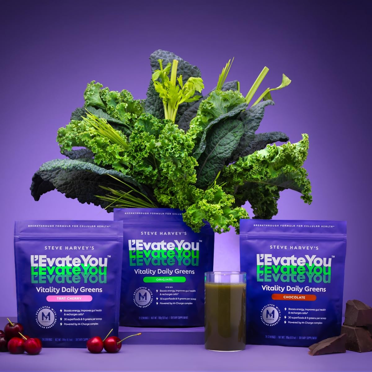 L'Evate You Vitality Daily Greens Powder (28 Servings) 30 Superfoods, 9 Greens - for a Cellular Energy Boost, Powered by M-Charge Complex for All Day Energy (Original) Steve Harvey's L'Evate You buy supplements Au