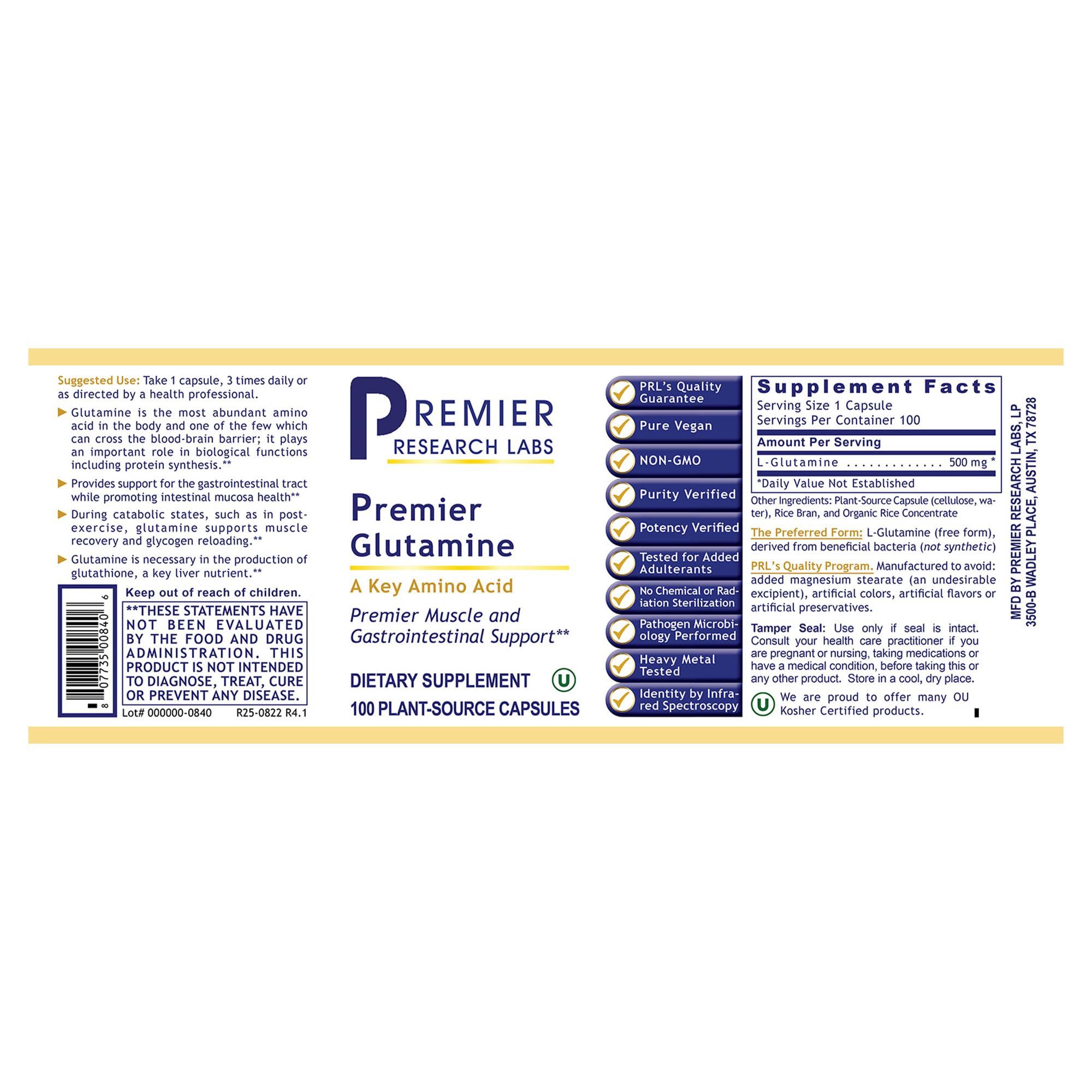 Premier Glutamine by Premier Research Labs --100 caps Premier Research LabsBuy Supplements Australia
