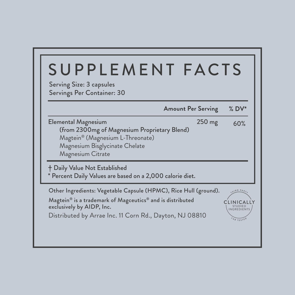 Arrae Magnesium Supplement, Magnesium Glycinate, Citrate & L-threonate, 250 mg, Support Mood, Sleep, Nerves, and Muscles,90 Capsules ArraeBuy Supplements Australia
