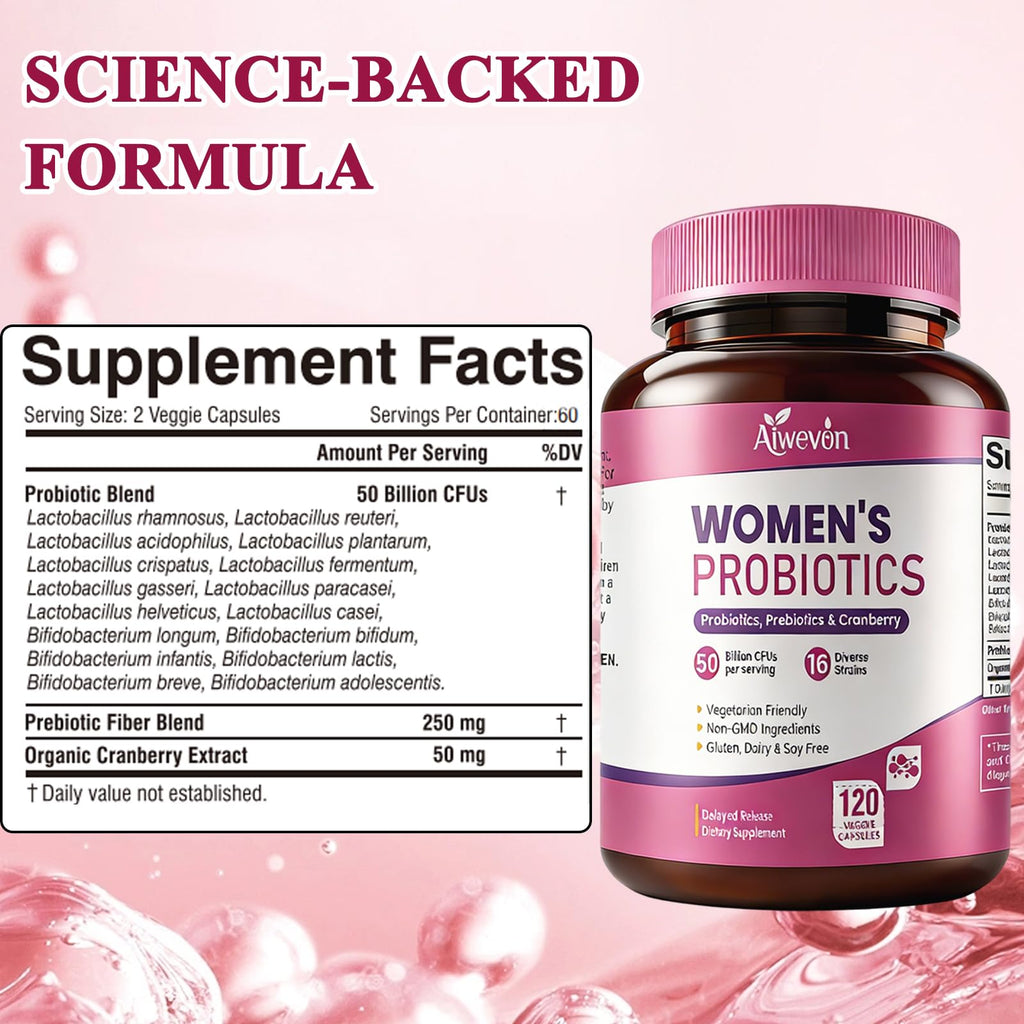 Women Probiotics 50 Billion CFU: Probiotics for Women with Prebiotics & Cranberry, 16 Strain Probiotic Supplement for Digestive Gut Health, Vaginal & Urinary Tract Support