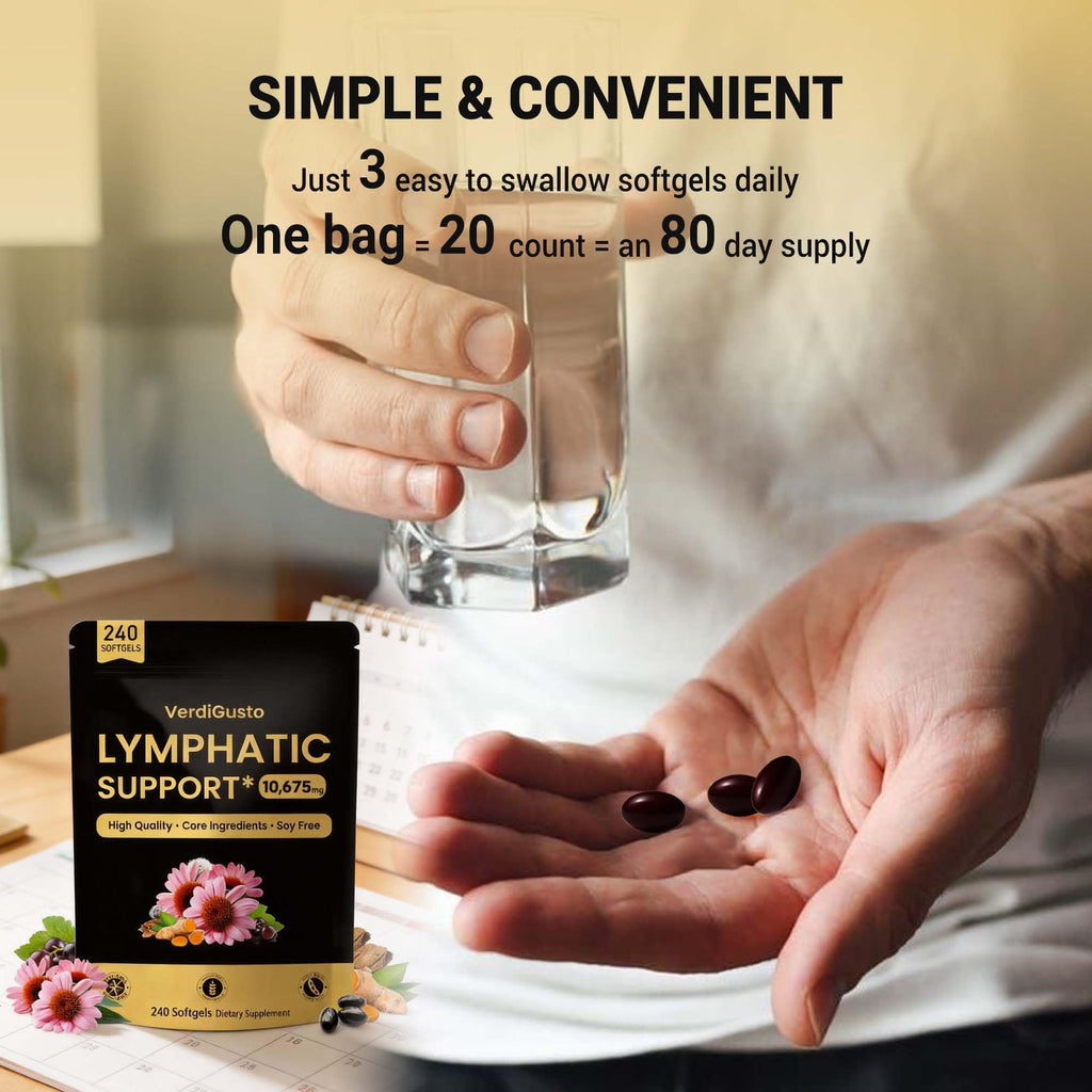 VerdiGusto 10,675mg Lymphatic Supplement | 25-in-1 Blend with Echinacea, Elderberry, Dandelion | 240 Softgels, 80 Day Supply | Lymph System Support | Soy Free, Non-GMO, Gluten Free VerdiGusto buy supplements Au