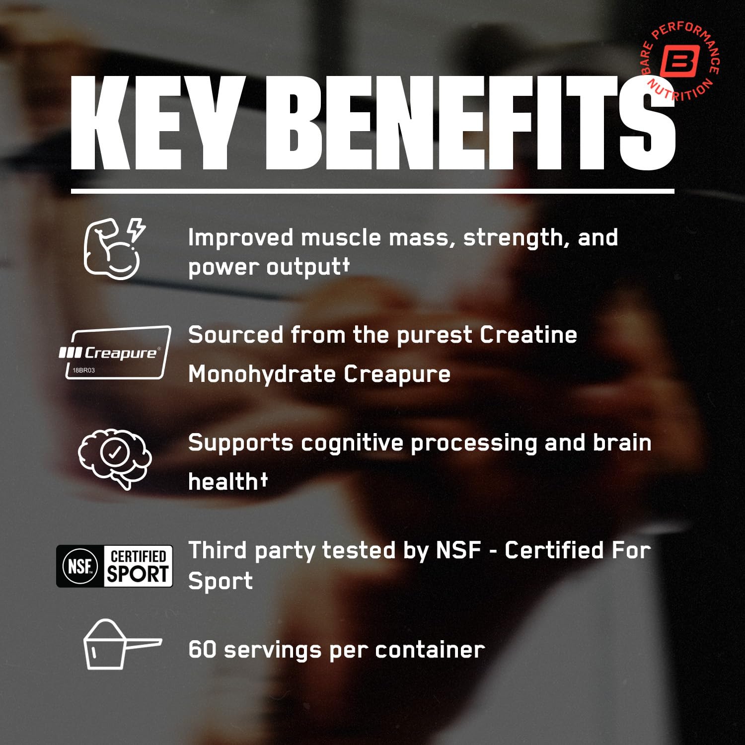 BARE PERFORMANCE NUTRITION, BPN Pure Creatine Monohydrate Powder by Creapure, 5g of Creatine per Serving,