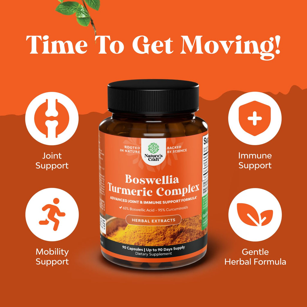 Boswellia Extract Capsules with Turmeric - Advanced Immune Health Support Supplement - Turmeric & Boswellia Serrata Capsules 500mg per Serving for Body Detox & Healthy Joints - 90 Count Natures Craft buy supplements Au