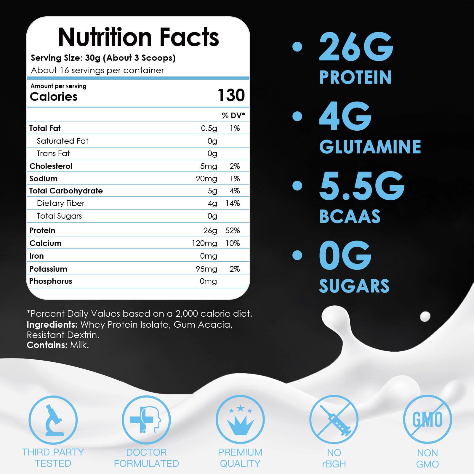 NATURE TARGET Unflavored Whey Protein Isolate - 26g Protein, 0g Sugar, Keto Friendly - No rBGH, Grass Fed - Perfect for Coffee, Baking & Smoothies - 1.10 LB (16 Servings)