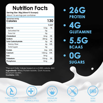 NATURE TARGET Unflavored Whey Protein Isolate - 26g Protein, 0g Sugar, Keto Friendly - No rBGH, Grass Fed - Perfect for Coffee, Baking & Smoothies - 1.10 LB (16 Servings)