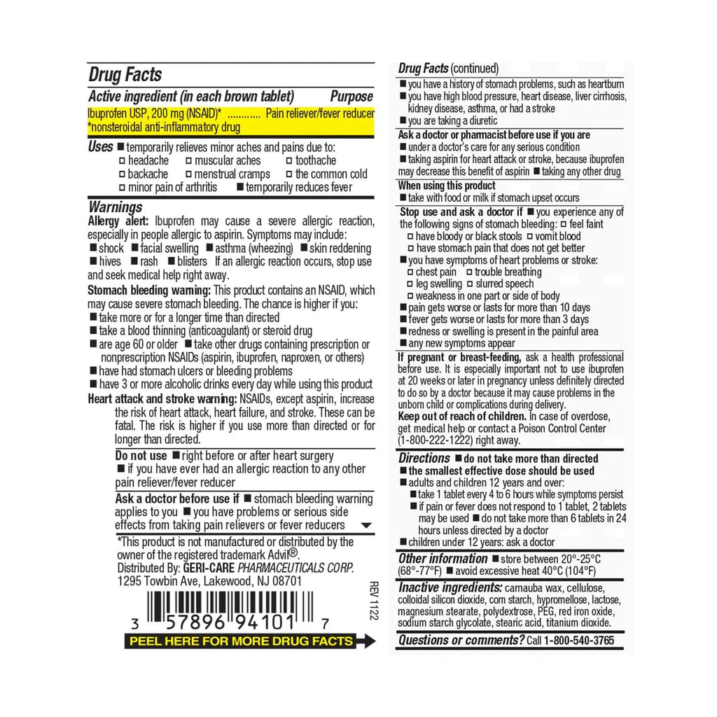 Geri Care IBUPROFEN Pain Relief Tablets (100 Count) GeriCareBuy Supplements Australia