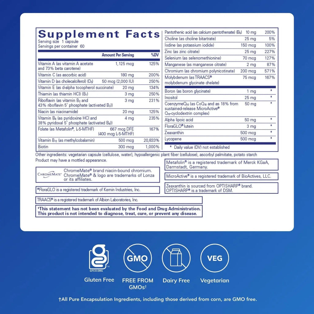 Pure Encapsulations O.N.E. Multivitamin - Once Daily Multivitamin with Antioxidant Complex Metafolin, CoQ10 Pure Encapsulations