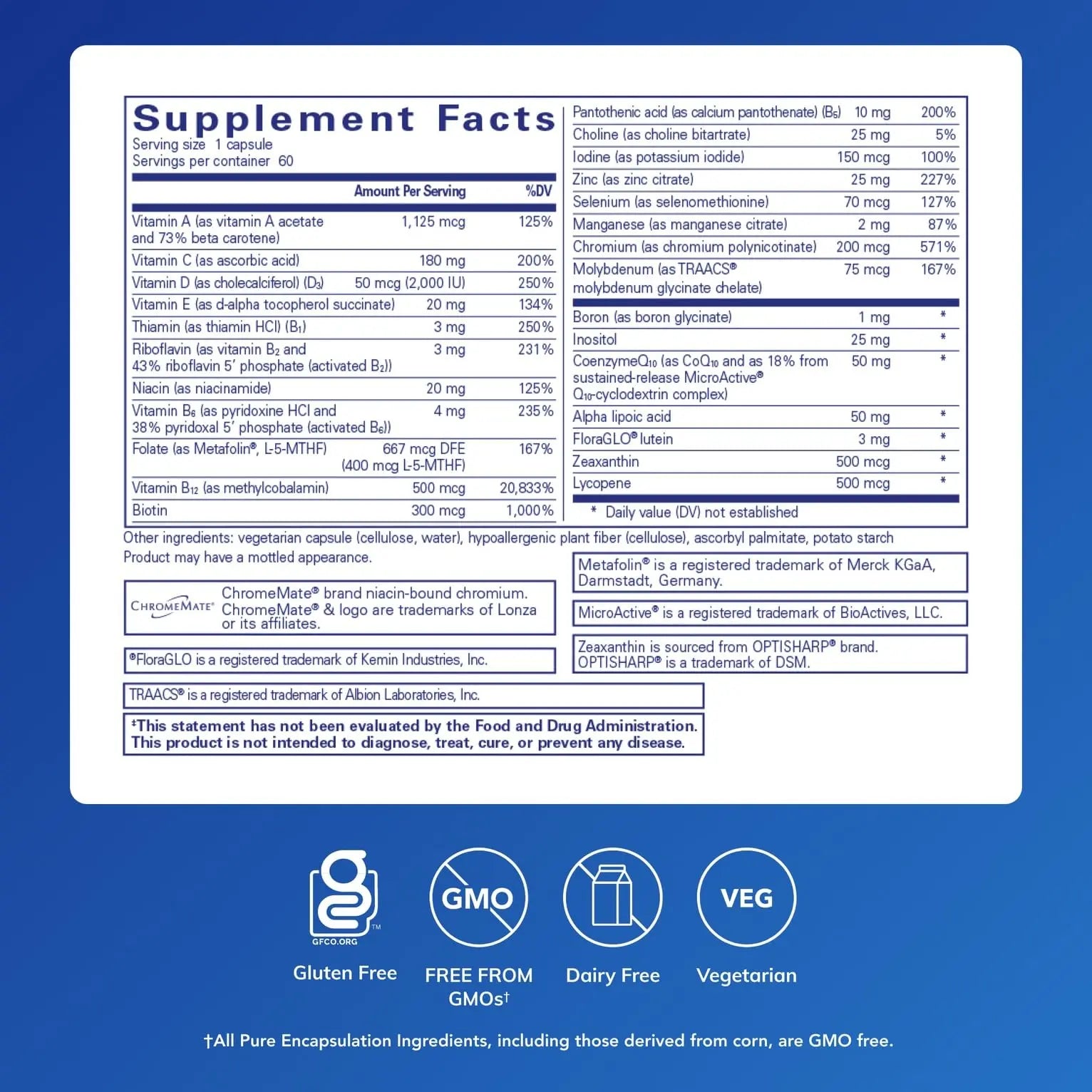 Pure Encapsulations O.N.E. Multivitamin - Once Daily Multivitamin with Antioxidant Complex Metafolin, CoQ10 Pure Encapsulations