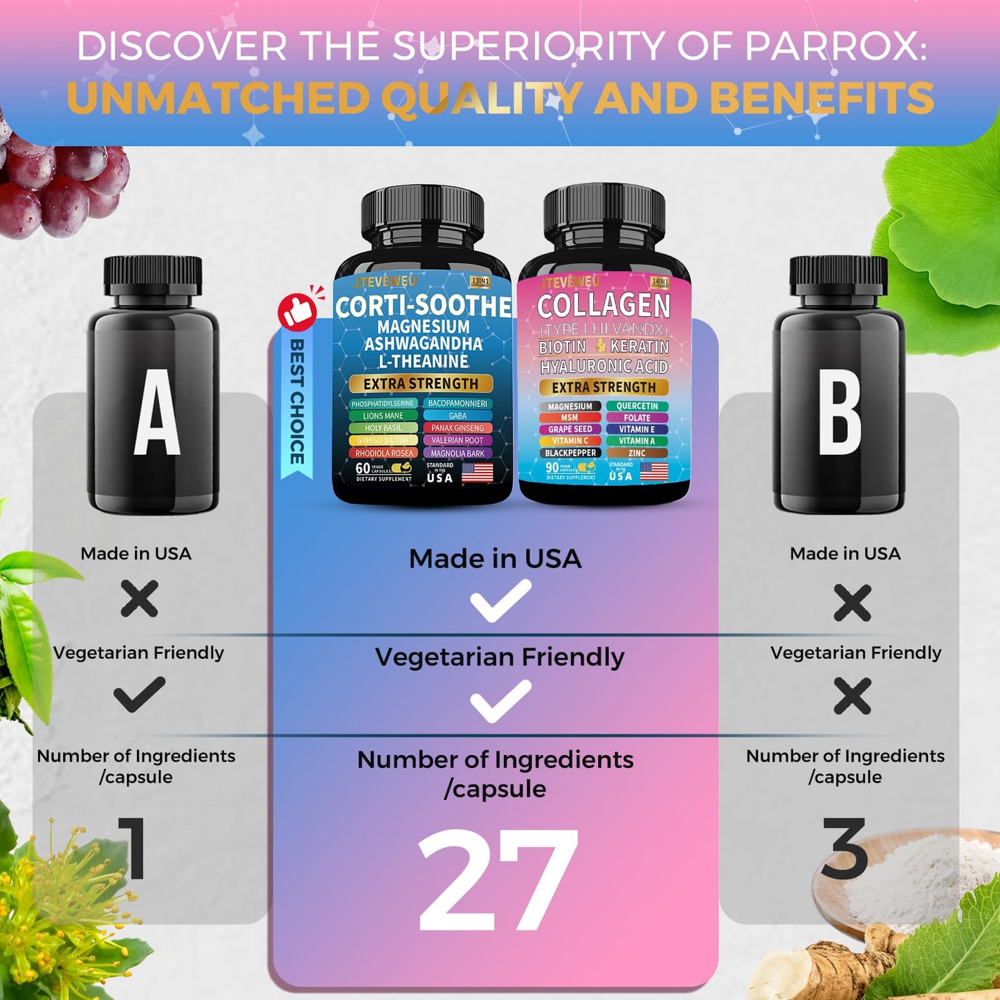 JTEVEweu Shining Serenity Set, Cortisol Support with Ashwagandha, L-Theanine, Magnesium, Lions Mane, GABA, Bacopa Monnieri, Collagen Biotin, Keratin, Hyaluronic Acid, Quercetin JTEVEweu buy supplements Au
