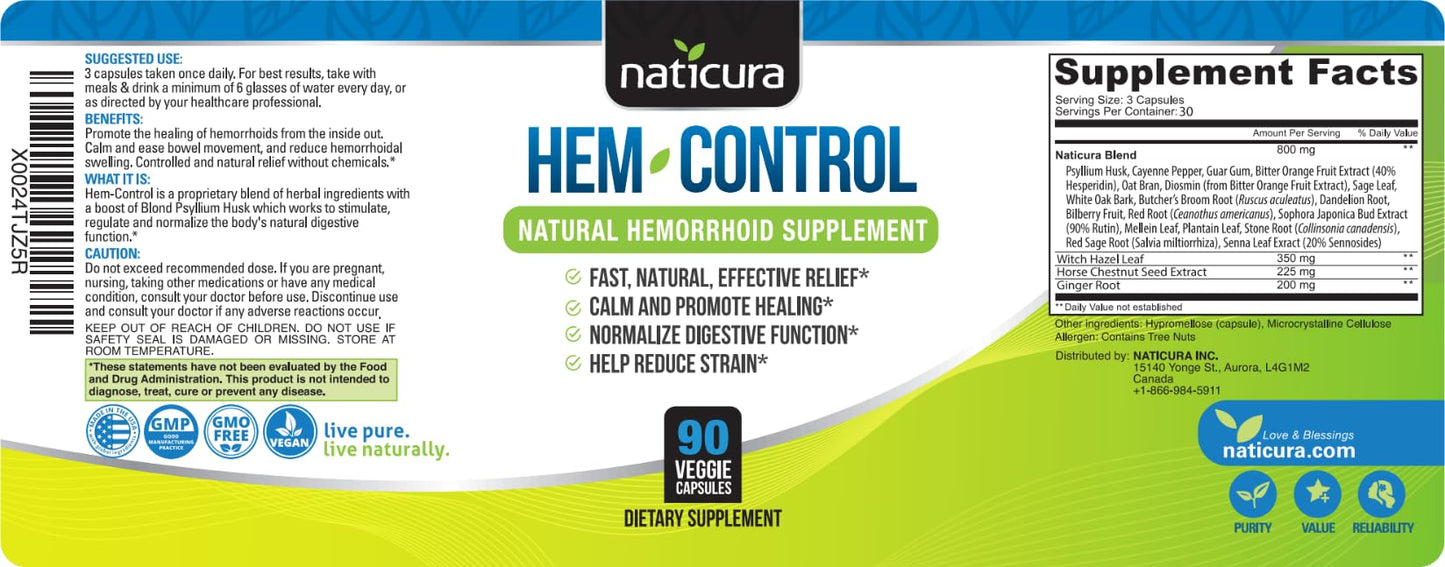 Naticura Bundle - Hem-Control Vegan Digestive Support Supplement (180 Count) and Alleviate Natural Hemorrhoid Relief Cream for Burning, Itching and Swelling (1.7 oz) Plus 2 Travel-Size Tubes NaticuraBuy Supplements Australia