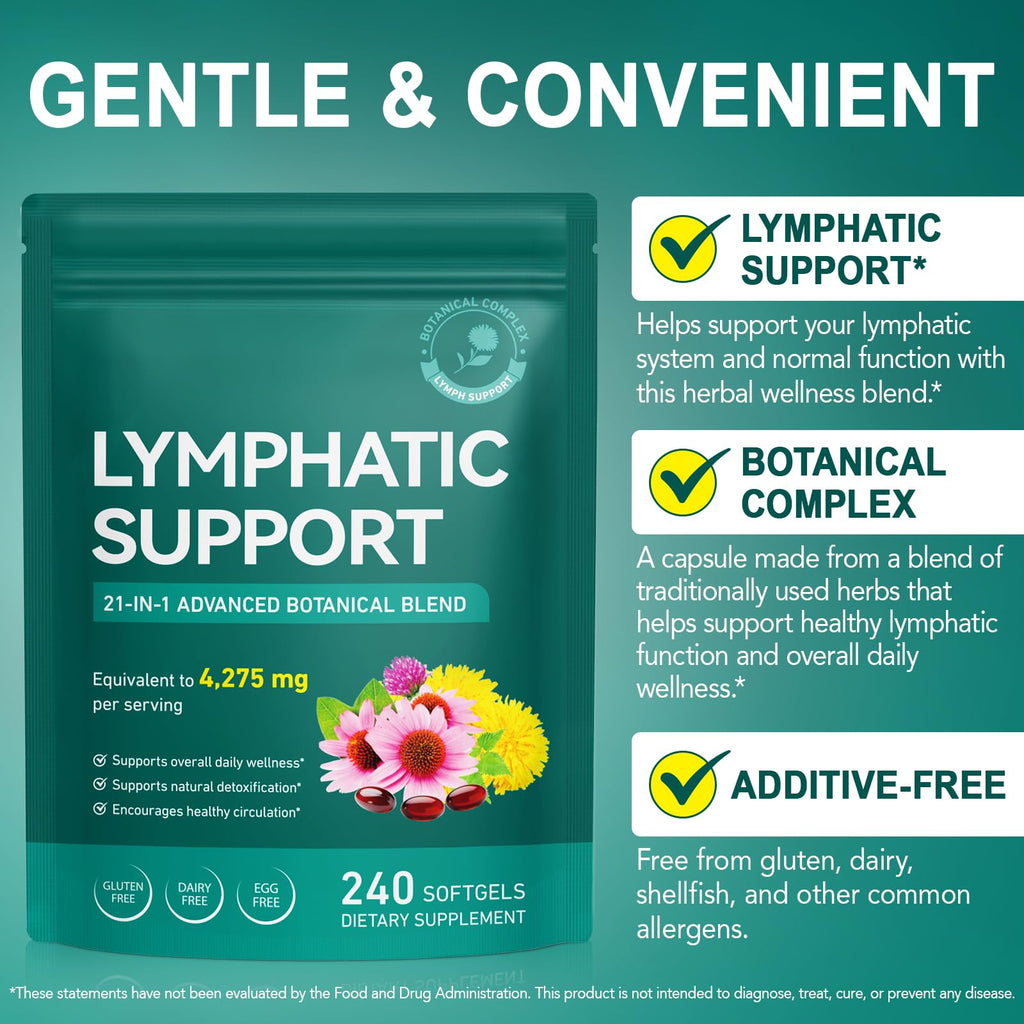Lymphatic Drainage Supplement – 4,275 mg 21-in-1 Botanical Complex, Echinacea, Burdock Root, Red Clover, Elderberry & Dandelion, Supports Natural Detox & Healthy Circulation, 240 Softgels XINSZLIN buy supplements Au