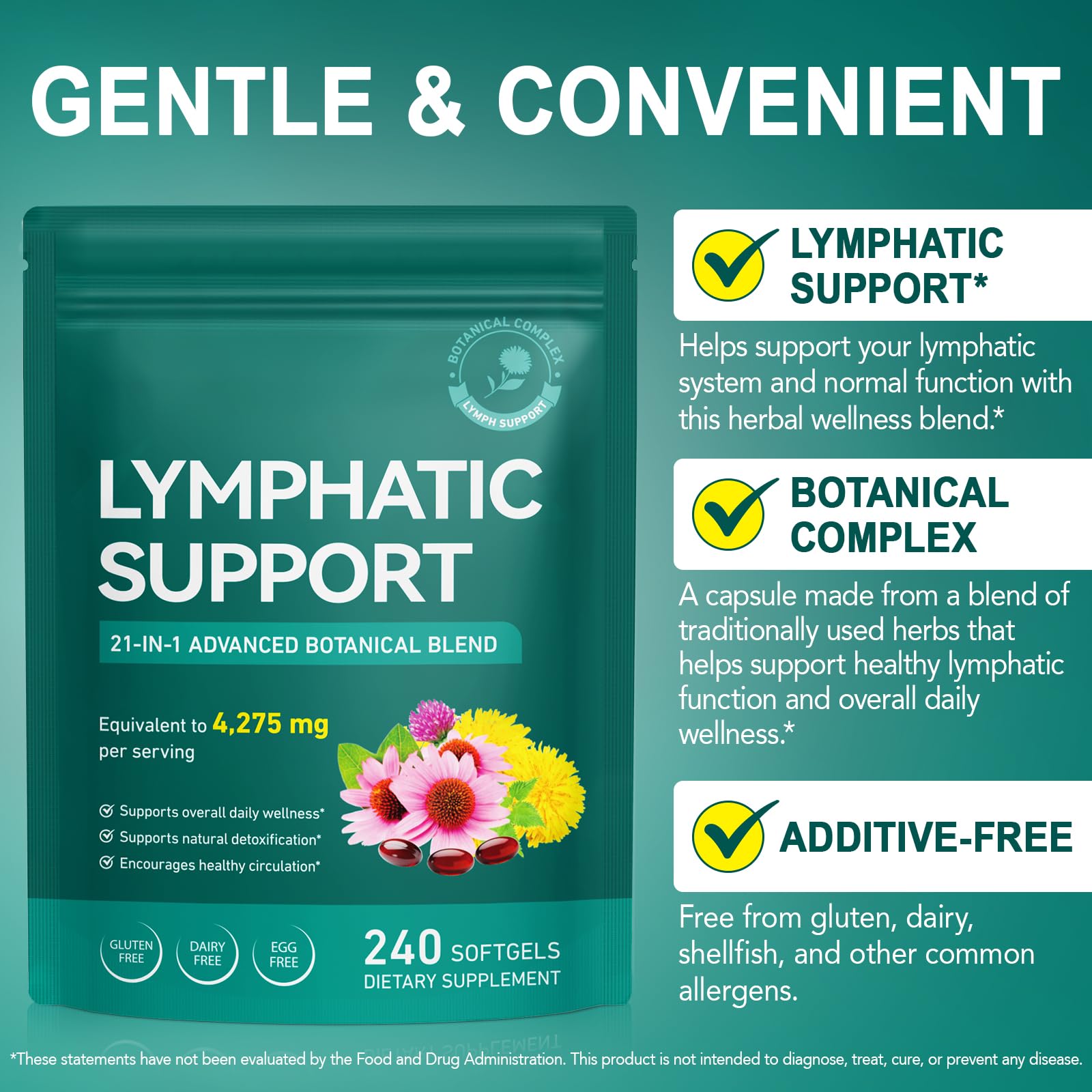 Lymphatic Drainage Supplement – 4,275 mg 21-in-1 Botanical Complex, Echinacea, Burdock Root, Red Clover, Elderberry & Dandelion, Supports Natural Detox & Healthy Circulation, 240 Softgels XINSZLIN buy supplements Au