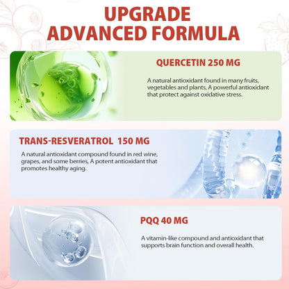 ZOROAHER 1000mg High-Potency NAD+ Liquid Supplement, Quercetin Phytosome & Resveratrol with PQQ, Boosts Cellular Energy