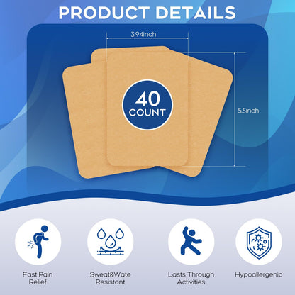 Uposiut Lidocaine Patches, Maximum Strength Lidocaine Patches (40 Patches), for Muscle Pain Relief in The Back, Shoulders, Neck, Knees, and Anks, 12 Hour Pain Relief-G002 UposiutBuy Supplements Australia