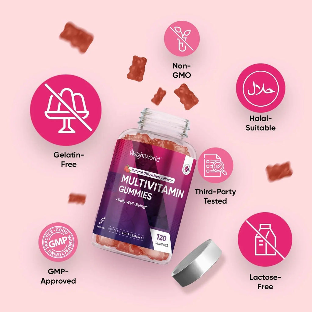 WeightWorld Adult Multivitamin Gummies for Women & Men of All Age - Halal-Suitable with Key Ingredients Like Vitamin A, C, D3, B6, B12 & Biotin WeightWorld