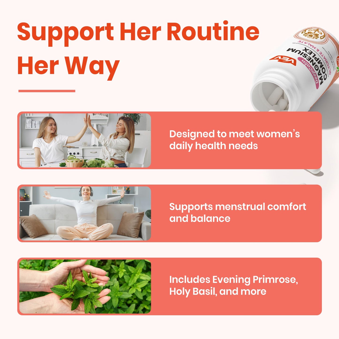 VEV Deep Calm Magnesium Complex for Women – Glycinate, Malate, B6, L-Theanine & Holy Basil – Support for Daily Magnesium & Stress Relief – 120 Vegan Capsules VEV buy supplements Au