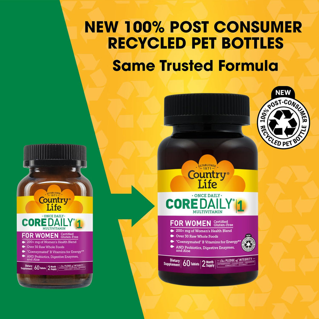 Country Life Women’s Core 1 Daily Multivitamin with Iron, Cranberry, Probiotics, and Digestive Enzymes-Certified Gluten-Free Formula for Energy, Immune Support and Complete Digestive Health,60 Tablets Country LifeBuy Supplements Australia