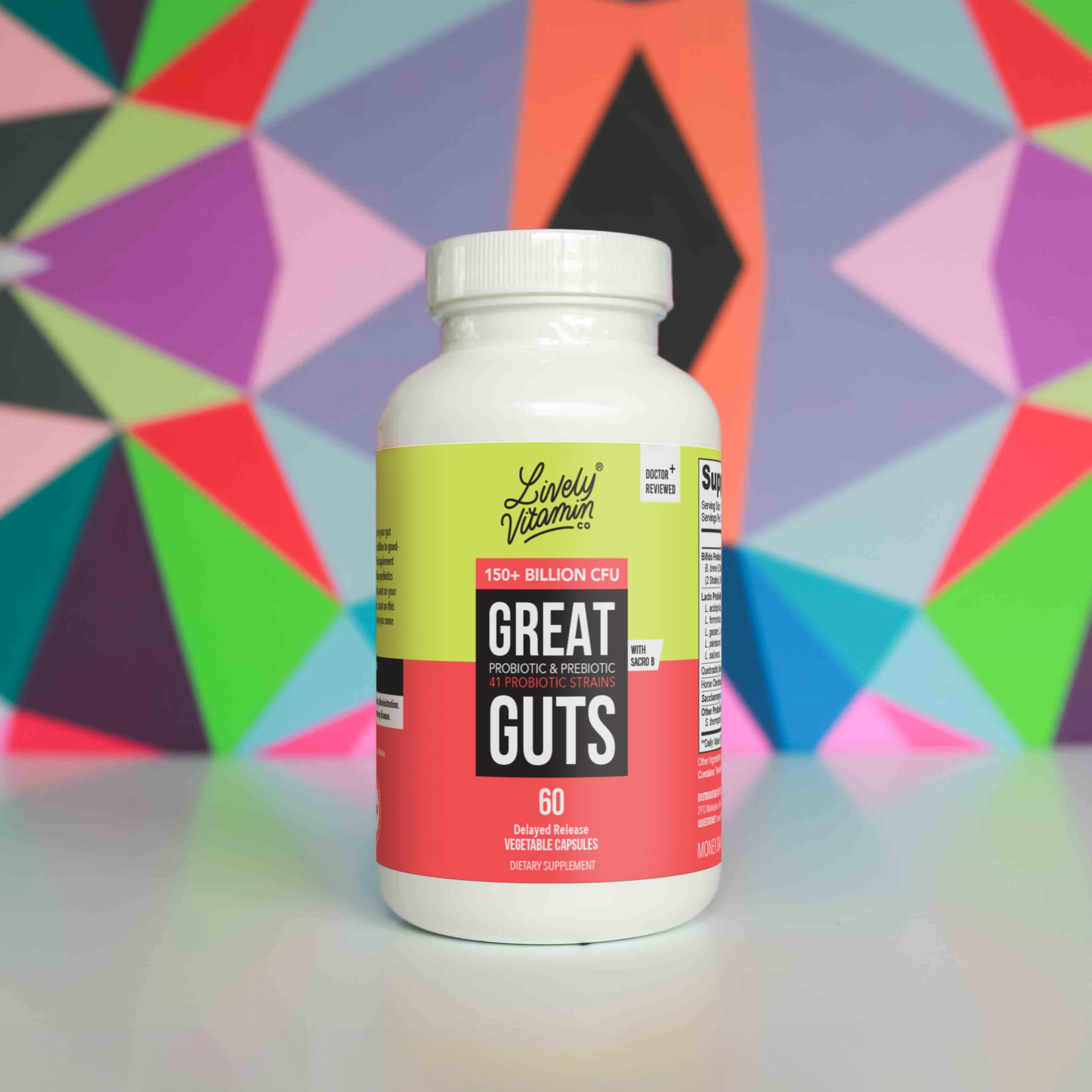 LIVELY VITAMIN CO. Great Guts Probiotic - 25 Billion CFU Probiotic - Balance Gut Microbiome, GI Tract, Inflammation, Indigestion, Reflux, Upset Stomach, & Diarrhea - 90 Caps LIVELY VITAMIN CO buy supplements Au