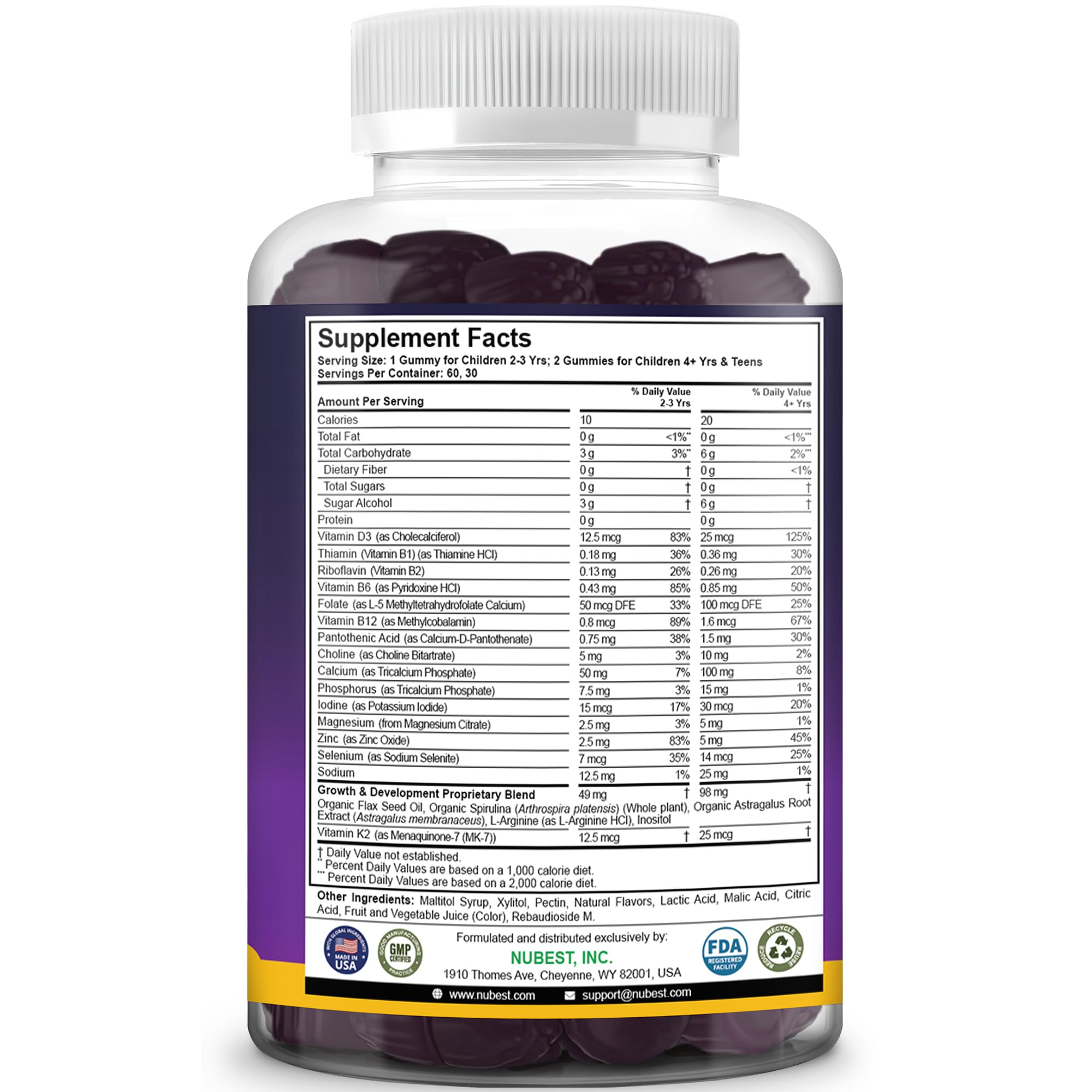 NuBest Tall Gummies for Kids Age 2+ & Teens | Bone Strength, Immunity, Digestive Health with Calcium, Vitamin D3, K2, B Complex, Magnesium, Zinc