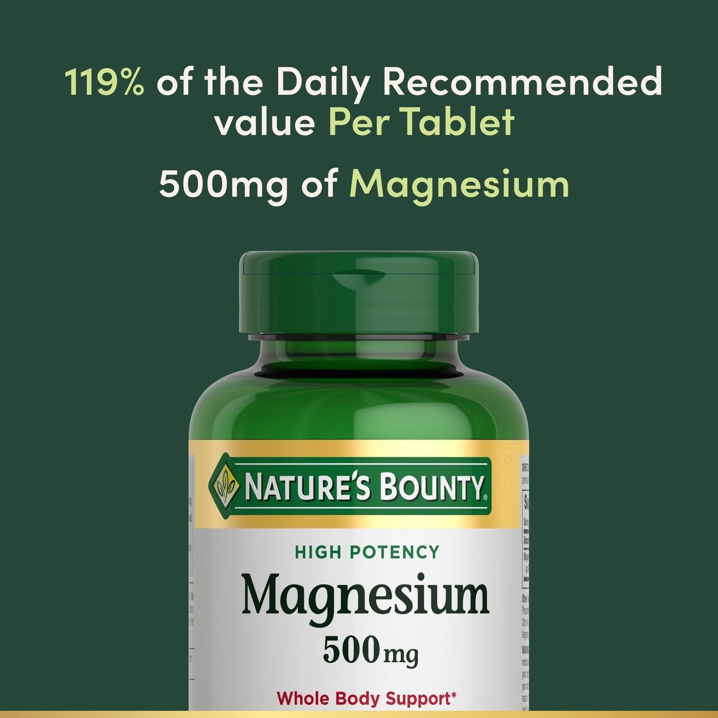 Nature's Bounty Magnesium 500 mg Tablets, High Potency Magnesium Supplement for Bone & Muscle Health, Whole Body Support, 200 Count (Pack of 1)