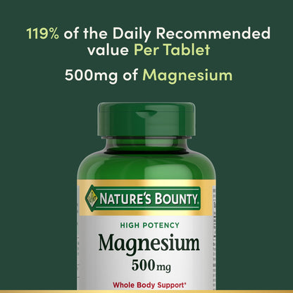Nature's Bounty Magnesium 500 mg Tablets, High Potency Magnesium Supplement for Bone & Muscle Health, Whole Body Support, 200 Count (Pack of 1)