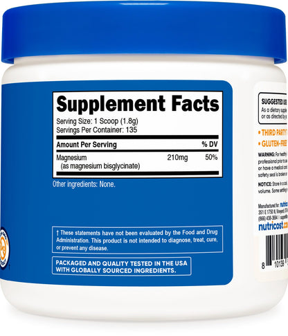 Nutricost Magnesium Glycinate Powder (250 Grams) (Unflavored) NutricostBuy Supplements Australia