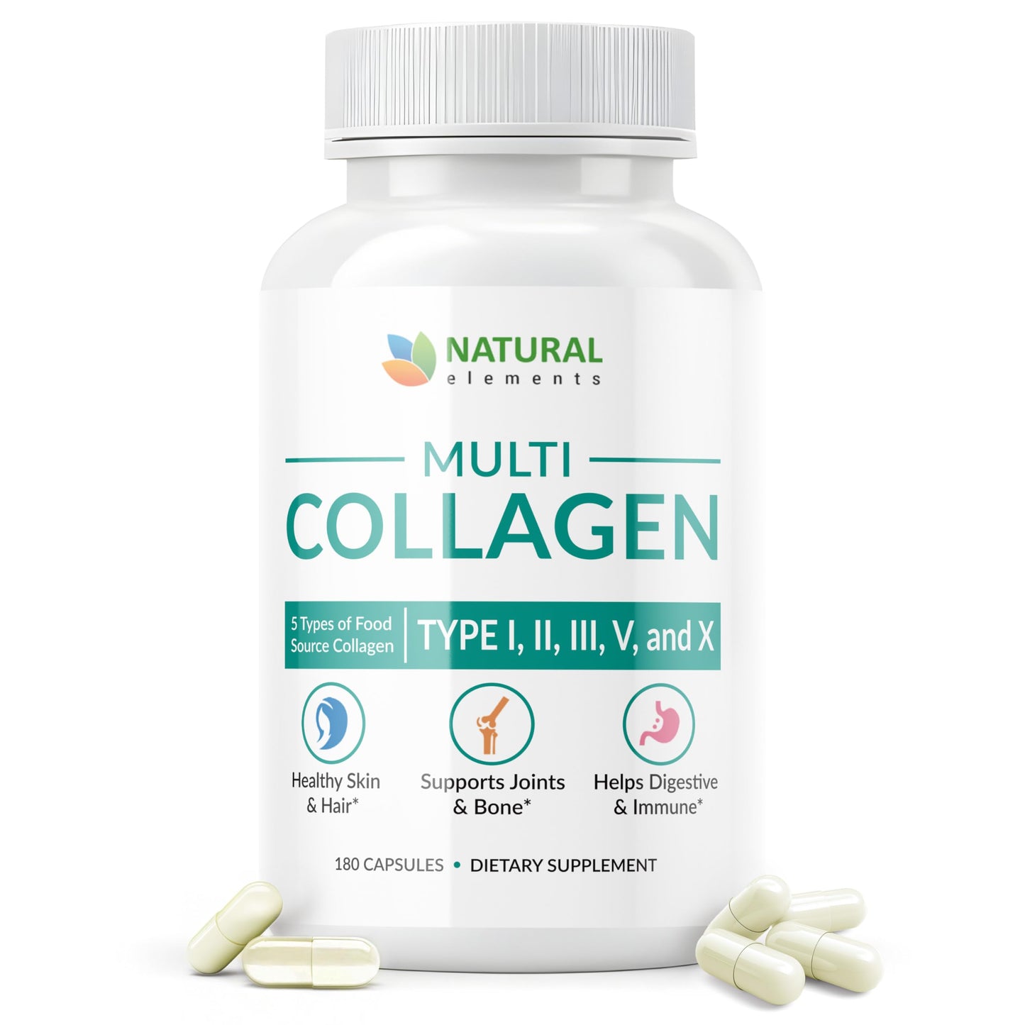 Multi Collagen 180 Protein Capsules - Type I, II, III, V, X Collagen Pills - Proprietary Blend of Eggshell, Chicken, Wild Fish & Grass-Fed