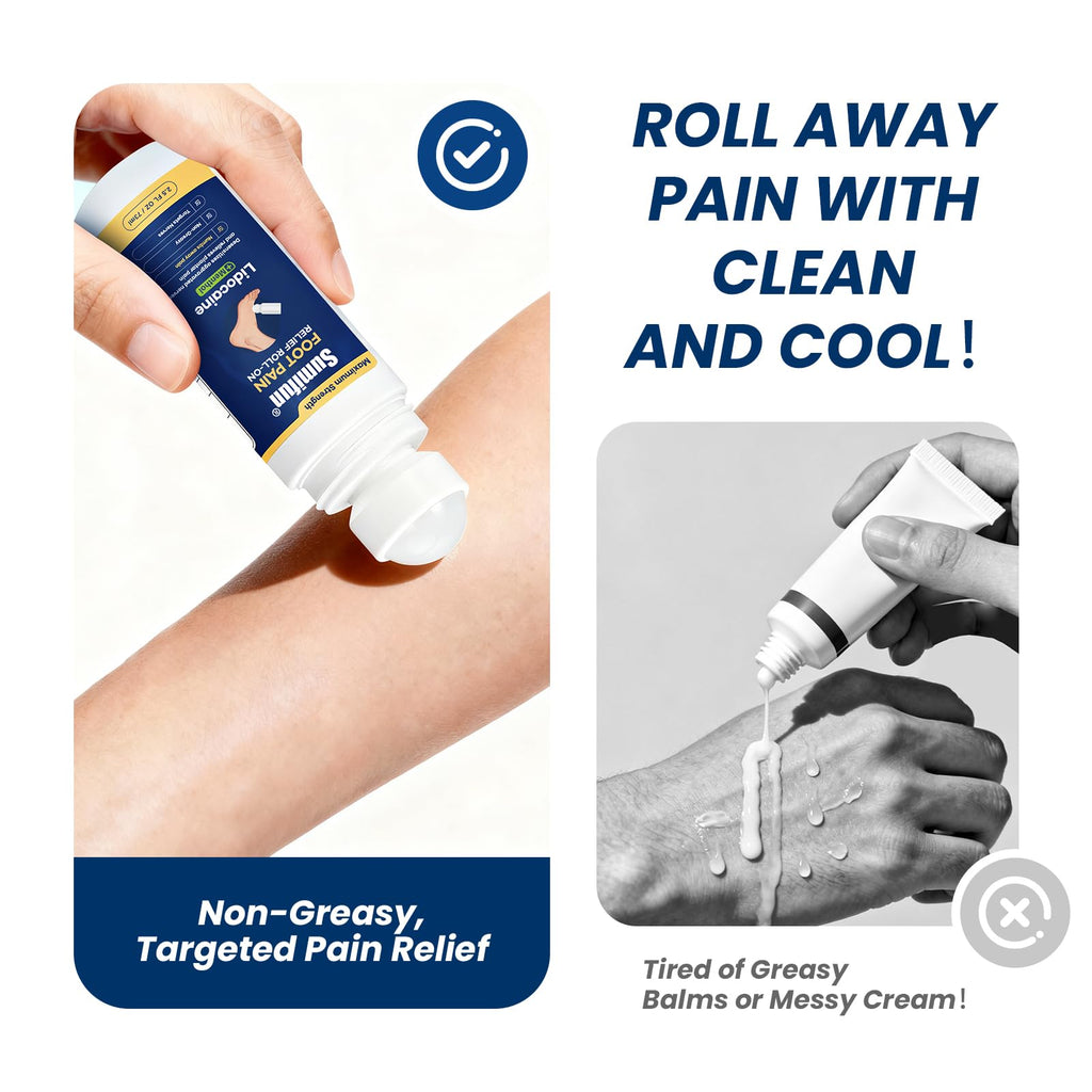 Sumifun Foot Pain Relief Lidocaine Roll-On - Maximum Strength OTC for Plantar Fasciitis & Heel Pain - Fast-Drying, Non-Greasy Formula, 2.5 Fl Oz * 2 SumifunBuy Supplements Australia