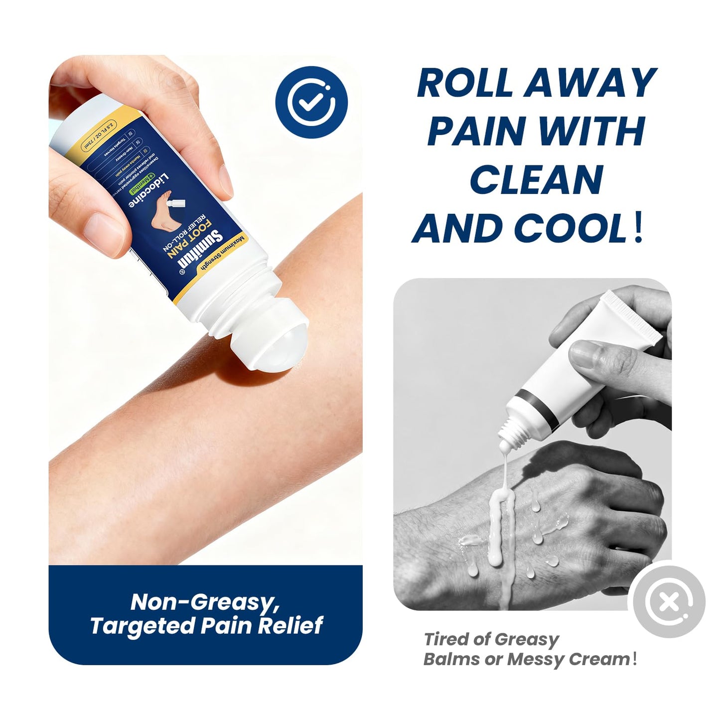 Sumifun Foot Pain Relief Lidocaine Roll-On - Maximum Strength OTC for Plantar Fasciitis & Heel Pain - Fast-Drying, Non-Greasy Formula, 2.5 Fl Oz * 2 SumifunBuy Supplements Australia