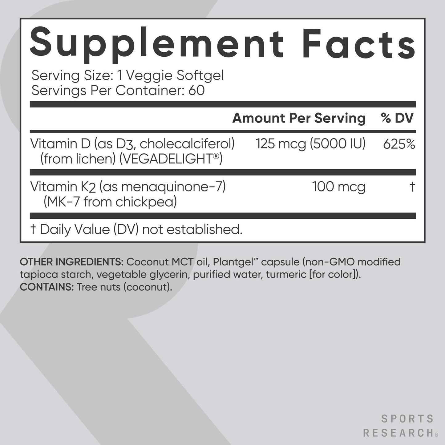 Sports Research® Vitamin D3 + K2 w/ Coconut Oil - Vegan Vitamin D 5000iu & Mk7 Vitamin K 100mcg for Bone & Immune Support - Vegan Certified · Non-GMO · Soy Free - 60 Softgels Sports Research buy supplements Au