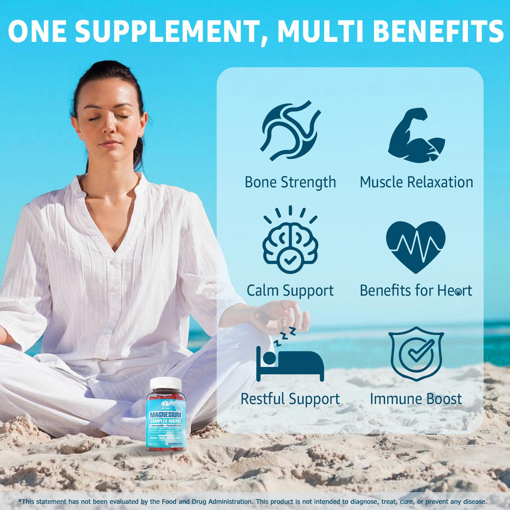 Sugar Free Magnesium Complex for Women, Calm Magnesium Gummies for Adults 400mg, Magnesium Glycinate, Citrate, Malate & More- Magnesium Gummy with Magnesium Ashwagandha, D3, B12 for Relax, Calm, Vegan LILICARE buy supplements Au