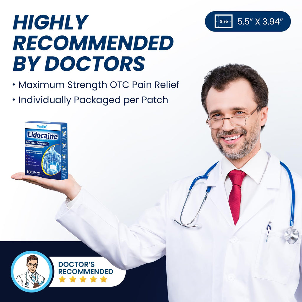 Sumifun 4% Lidocaine Pain Patches - Maximum OTC Strength Pain Relief for Lower Back Pain, Neck Sore, Joint Pain - Fast Acting & Long Lasting 8 Hours, 10 Counts SumifunBuy Supplements Australia