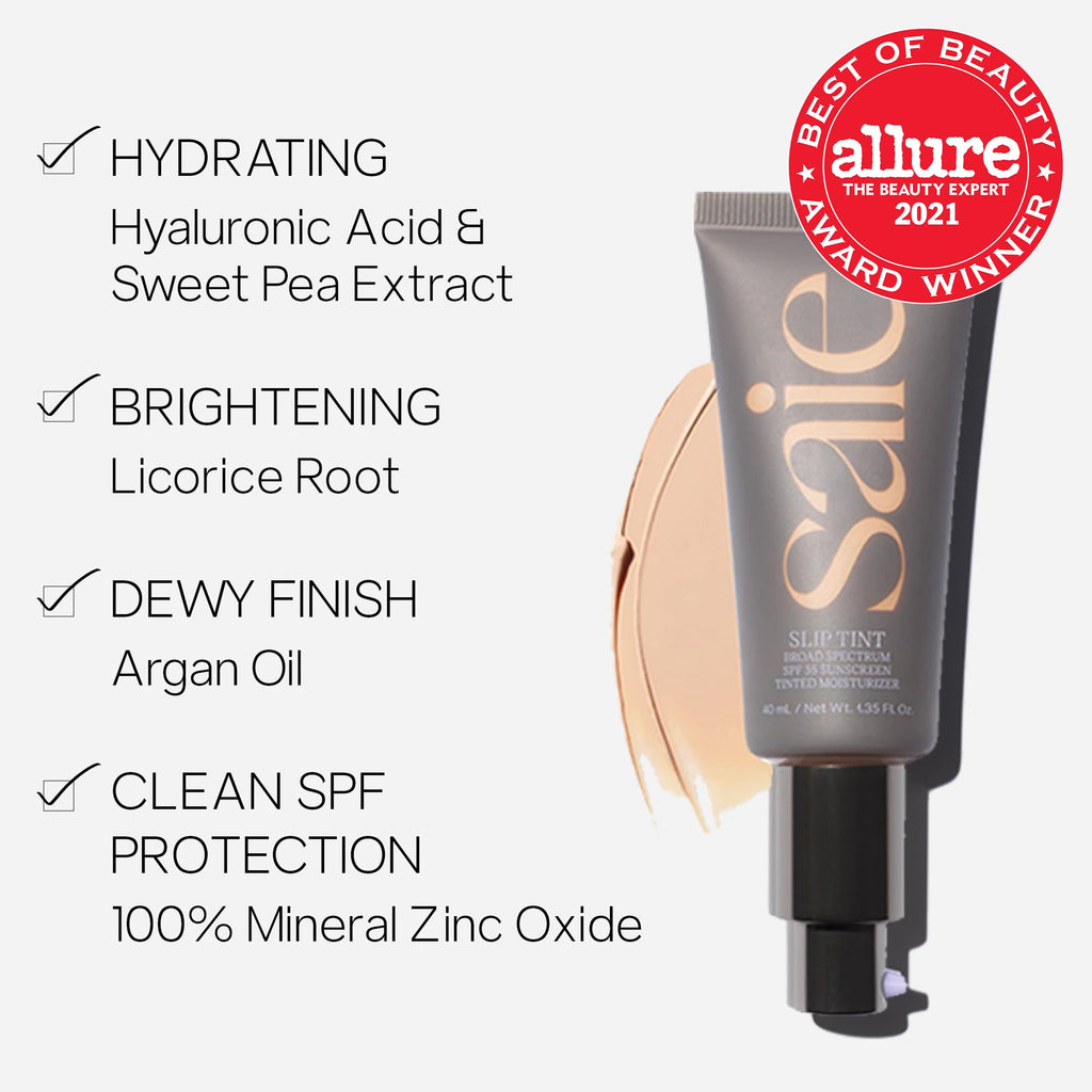 Saie Slip Tint Tinted Moisturizer with SPF 35 - Light Coverage, Glowy Skin Tint & Mineral Sunscreen for Face with Hydrating Hyaluronic Acid - Summer Makeup Essential - Shade Three (1.35 oz) SaieBuy Supplements Australia