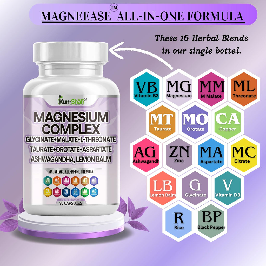 Kun Shafi Magnesium Complex with Magnesium Glycinate Malate, L-Threonate, Taurate, Orotate, Zinc,Aspartate, Copper Manganese & Vitamin D3 B6 Complex - 1Pack Kun Shafi buy supplements Au