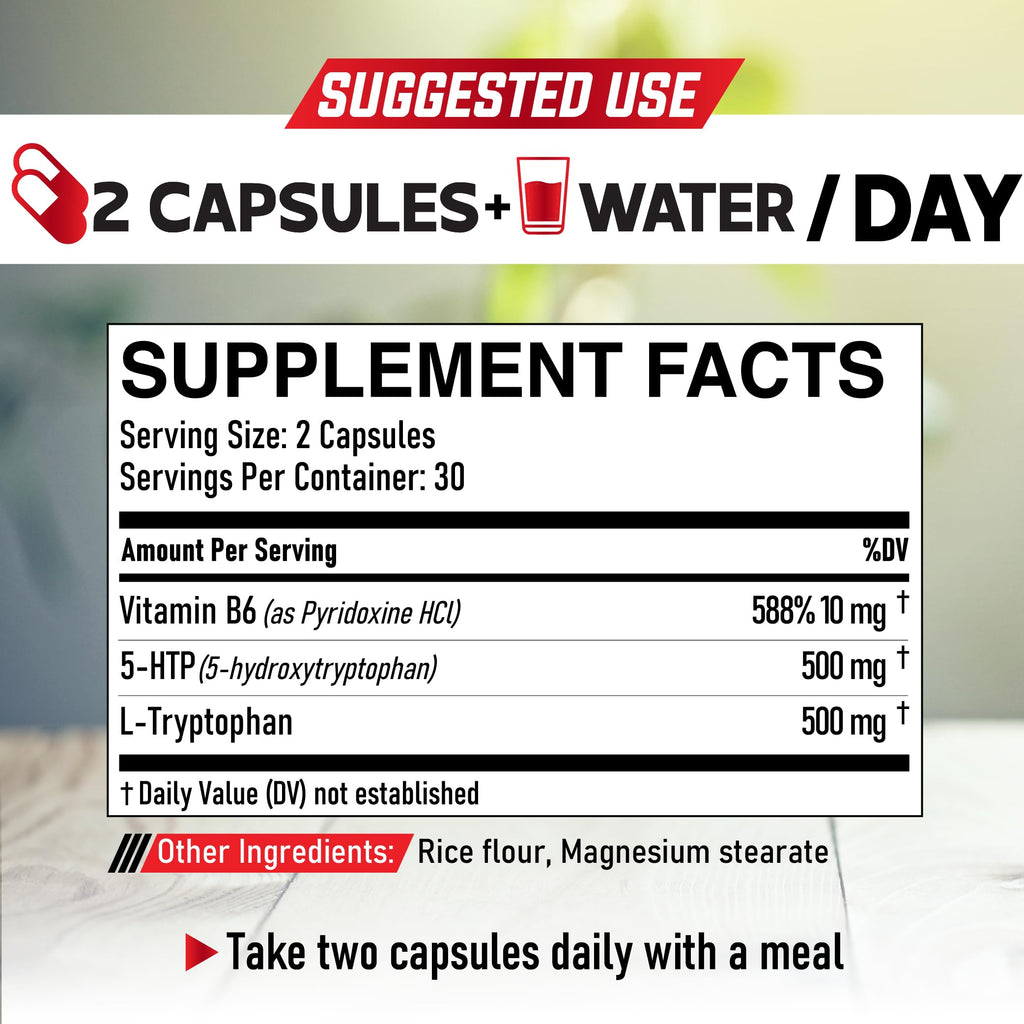 DEDICAD 5 HTP Supplement 1010mg - 60 Capsules - 3in1 Combined with Vitamin B6, L-Tryptophan - Comfortable Mood, Brain Health, Body Management & Immune System Support DEDICAD buy supplements Au