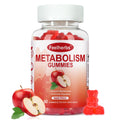 Bottle of Feelherbs Metabolism Gummies with apples and gummy bears on a white background