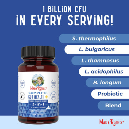MARYRUTH'S Complete Gut Health+ Capsules | 5 Probiotic Blend | Butyrate | Corebiome® | Vegan Gut Support | Support Gastrointestinal Health & Microbiome