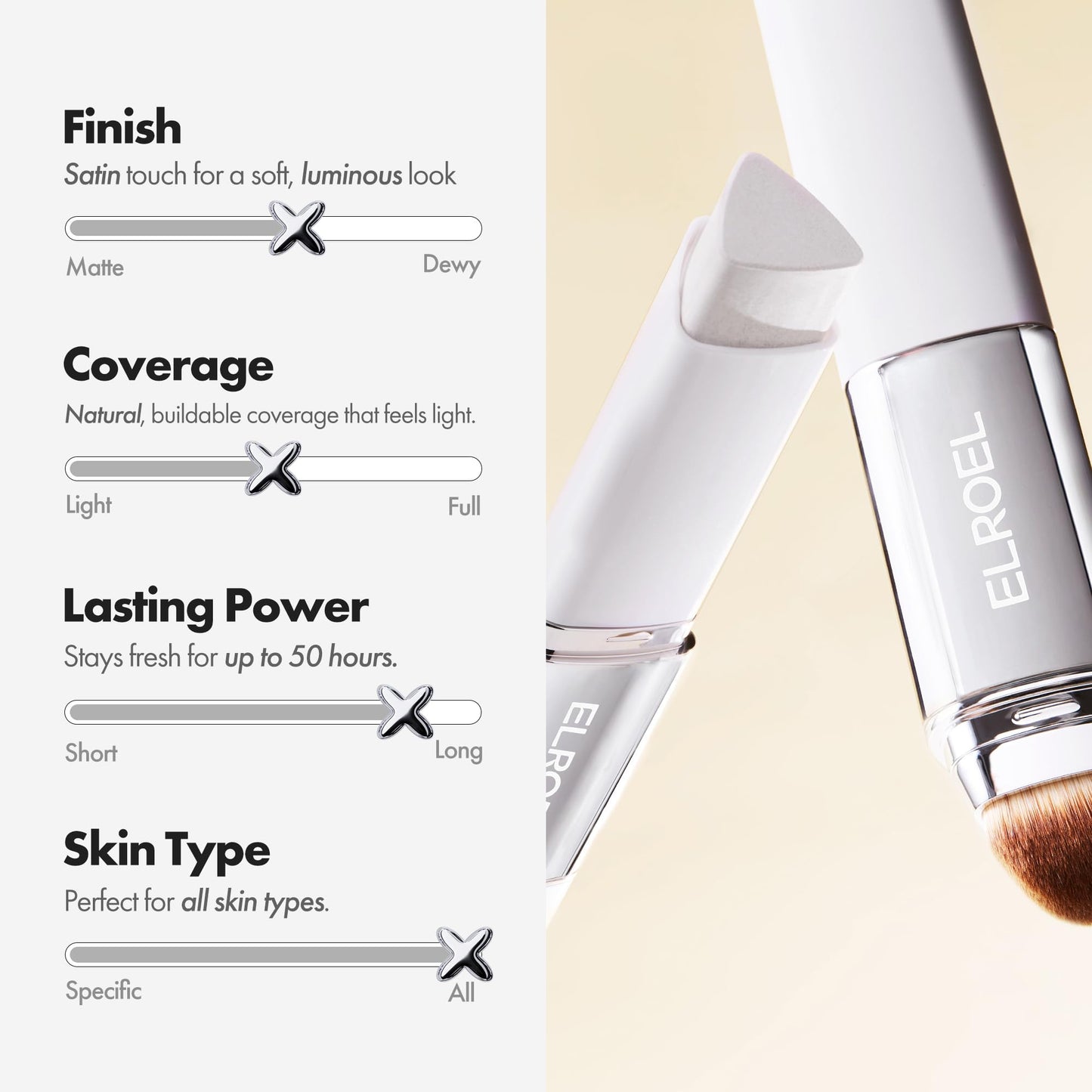 ELROEL Blanc Cover Cream Stick V White - Korean Color-Changing Foundation Stick with Volufiline - Medium to Full Coverage Dewy Finish Base Makeup - Dual-Ended with Detachable Brush (202 Natural) ELROELBuy Supplements Australia