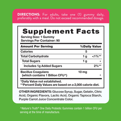 Nature's Truth Probiotic Gummies | 1 Billion CFU | 90 Count | Raspberry Lemon Flavor | Non-GMO & Gluten Free Supplement