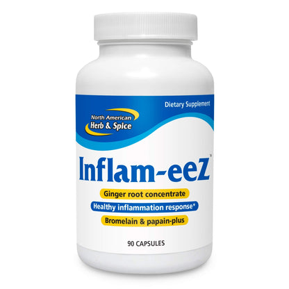 Supplement bottle labeled 'Inflam-eez' by North American Herb & Spice on a white background