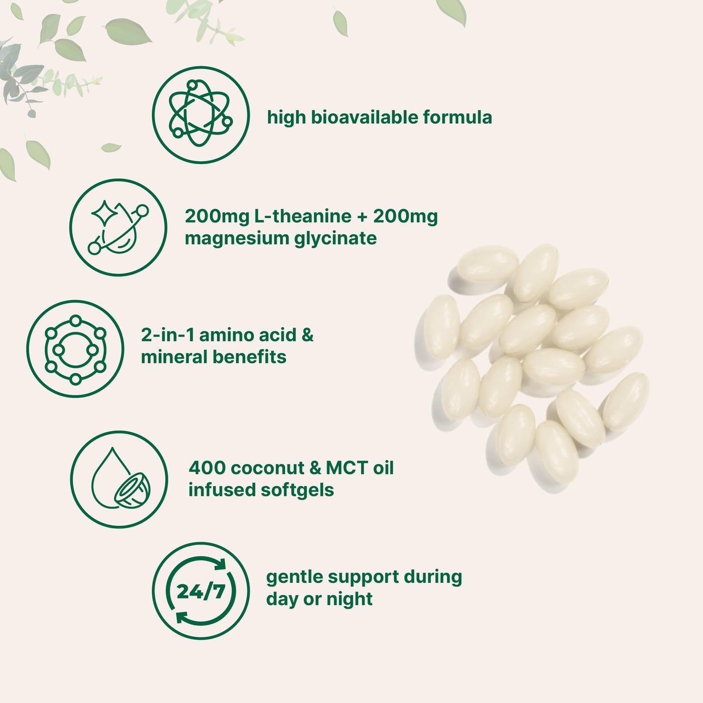 L-Theanine 200mg with Magnesium Glycinate, 400 Coconut MCT Oil Softgels | 2-in-1 Amino Acid & Mineral Complex | Gentle Care All Day & Night Micro IngredientsBuy Supplements Australia