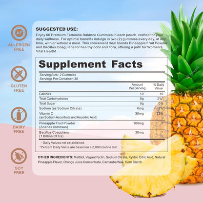 4 BIRDIES GOLF Premium Feminine Balance Gummies for Women's Health, Hawaiian Pineapple Gummies for Women Vaginal Probiotic & pH Balance Support - Vegan - Healthy Odor - Gluten-Free - 60 Count 4 BIRDIES GOLF buy supplements Au