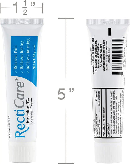 Recticare Anorectal Lidocaine 5% Cream: Topical Numbing Cream for Treatment of Hemorrhoids & Other Anorectal Disorders - 30g Tube RecticareBuy Supplements Australia