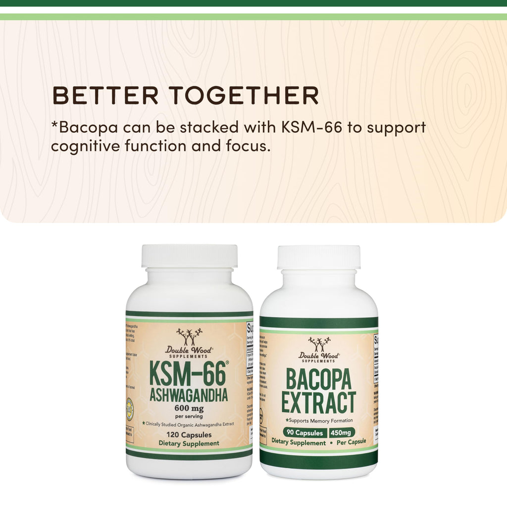 Double Wood Supplements Ashwagandha KSM 66 Organic and Clinically Studied Extract (600mg Per Serving, 120 Capsules, 60 Servings)