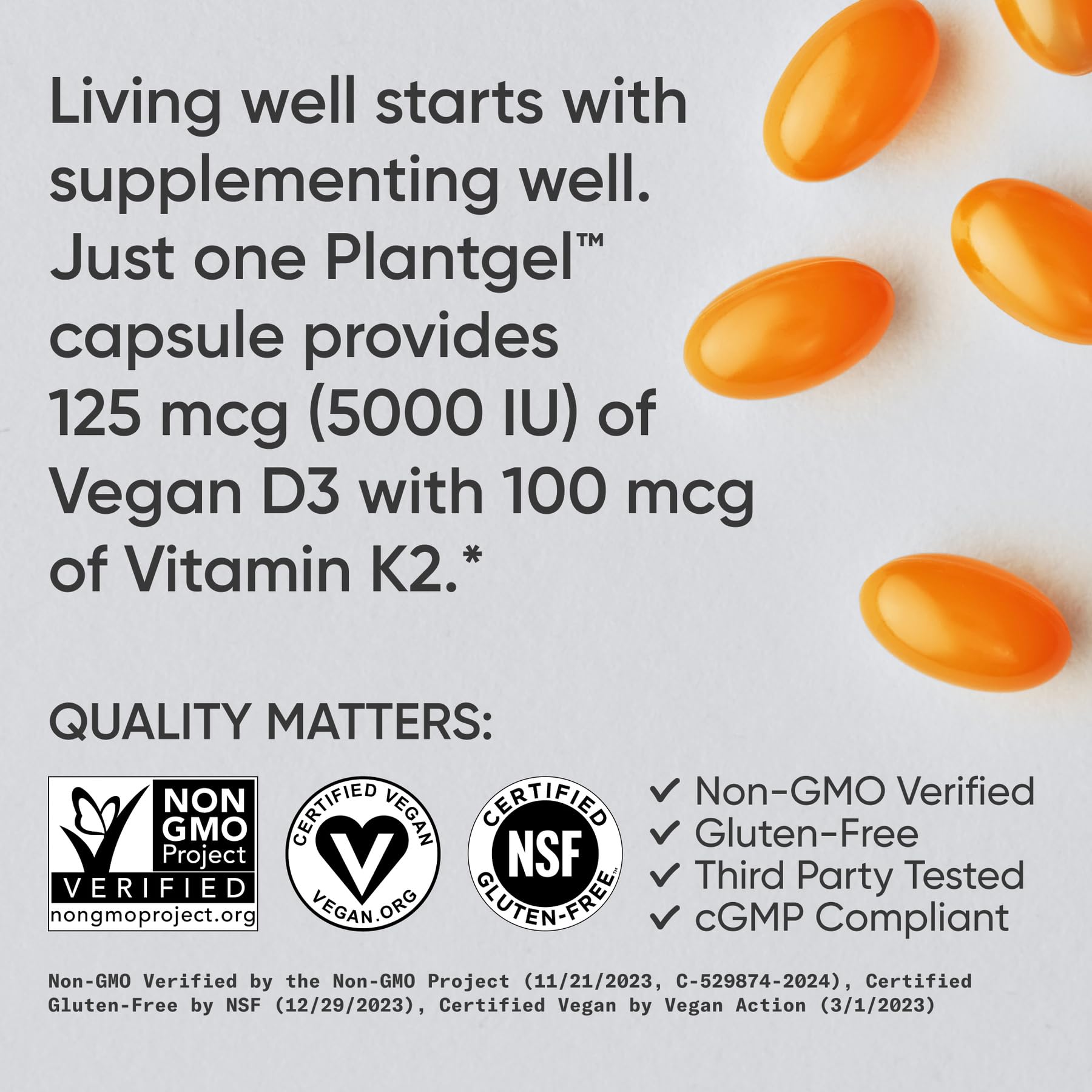 Sports Research Vitamin D3 with K2 Softgels - Plant Based K2 & Vegan D3 5000iu with Coconut MCT Oil - Vegan Certified, Soy & Gluten Free - 120 Count Sports Research buy supplements Au